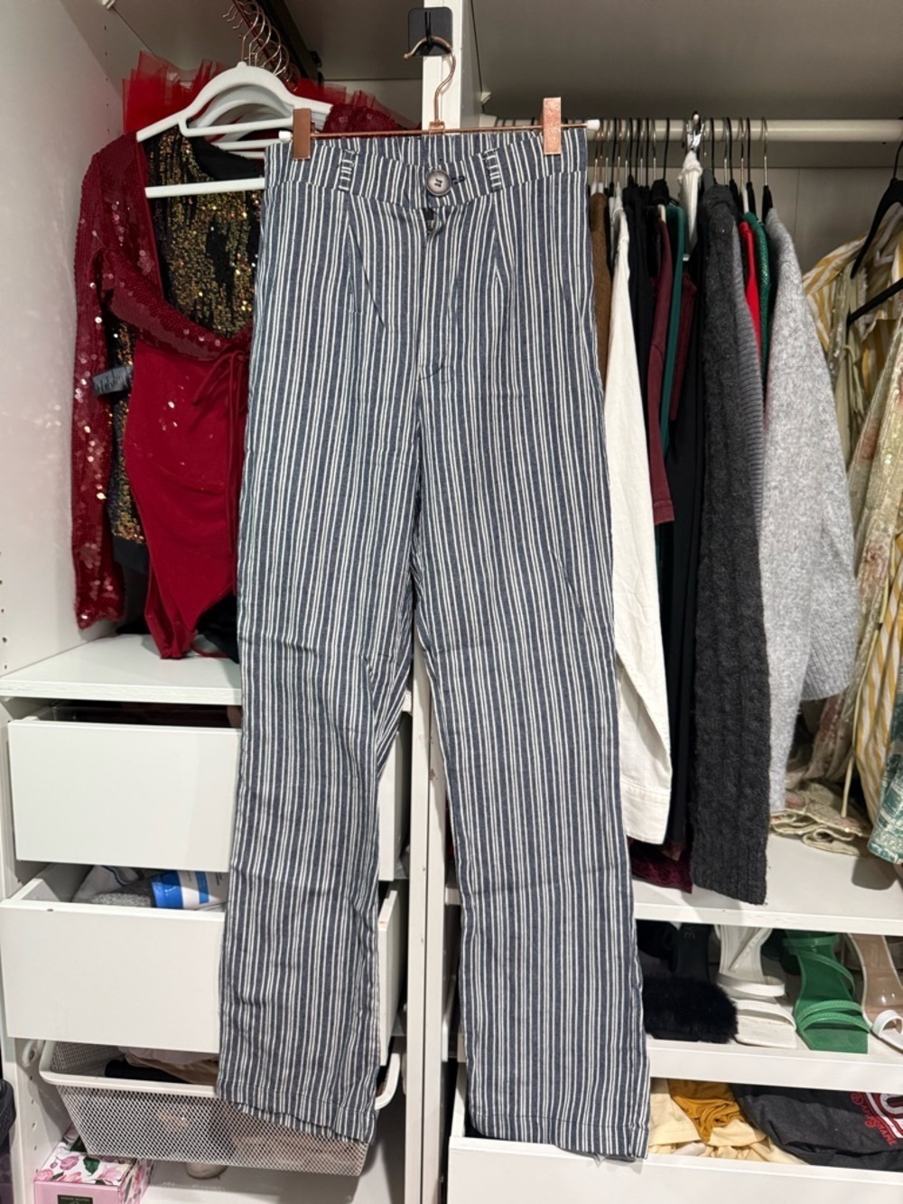 Striped Blue Straight-Leg Pants - Picture 2 of 2